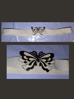 Womens Vintage Stretch Elastic Belt Ornate Butterfly Clasp - White